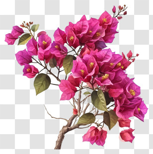 Vector Draw Design - Pink Bougainvillea Flowers On Branch Transparent PNG