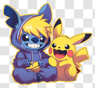 Stitch And Pikachu - Playful Cartoon Characters With Pikachu Transparent PNG