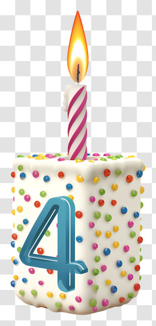 Number 4 Birthday Candle - Number 4 Candle On Colorful Cake Transparent PNG