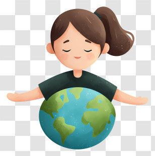 Girl Embracing Earth - Girl Hugging The Earth Globe Transparent PNG