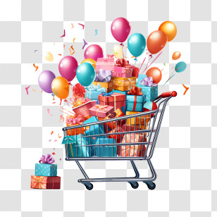 Black Friday
 - Shopping Cart Full Of Gifts And Party Balloons Transparent PNG