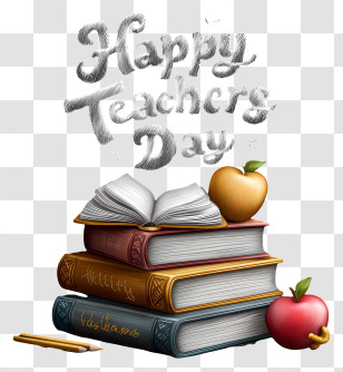 Teachers Day Text - Happy Teachers Day With Books And Apples Transparent PNG