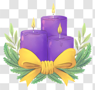 Purple Candles - Purple Candles With Greenery And Yellow Ribbon Transparent PNG