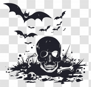 Halloween Silhouette - Spooky Skull With Bats Halloween Illustration Transparent PNG