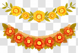 Ugadi Garland - Decorative Yellow And Orange Flower Garlands Transparent PNG