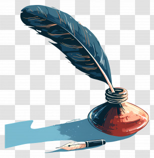 Inkpot And Feather Pen - Artistic Ink Bottle With Quill Transparent PNG