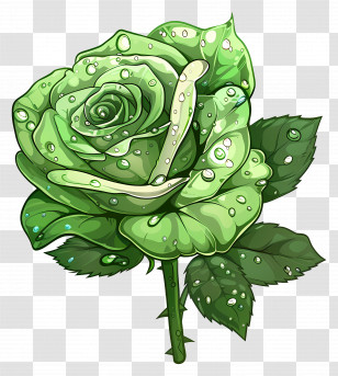 Green Rose - Fresh Green Rose With Dewy Water Droplets Transparent PNG