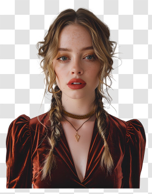 Sydney Sweeney - Stylish Woman With Braided Hair And Red Lips Transparent PNG
