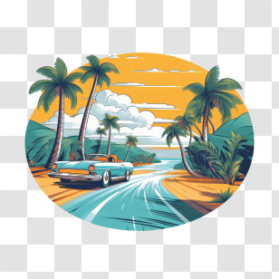 Summer Vacation
 - Convertible Car On A Tropical Beach Road Transparent PNG