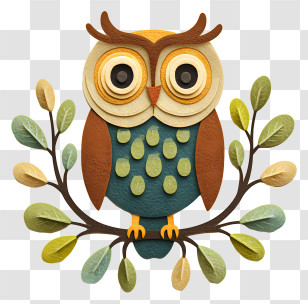 Owl On Tree - Colorful Owl On Branch Transparent PNG