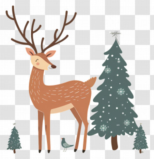 Christmas Deer - Reindeer With Christmas Trees Holiday Illustration Transparent PNG