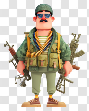 Military Man With Weapons - Cartoon Soldier With Weapons Transparent PNG