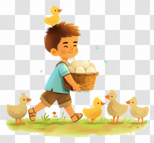 Childhood Memories - Boy With Ducks And Eggs Transparent PNG