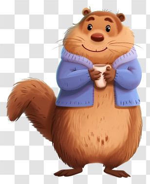 Vector Draw Character Design - Cute Beaver Holding A Cup Transparent PNG