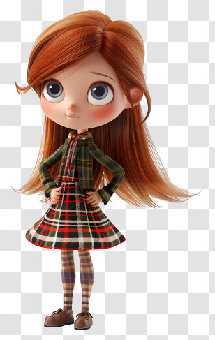 Tartan Day - Red-Haired Cartoon Girl Character In Plaid Dress Transparent PNG