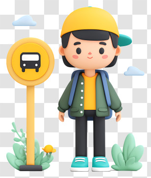 Student Waiting At Bus Stop - Kid Waiting At Bus Stop Transparent PNG