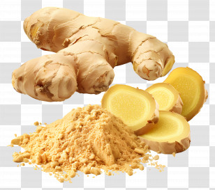 Ginger Powder - Fresh Ginger Root, Slices, And Powder Transparent PNG