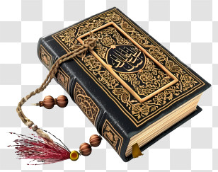 Flat Holy Book Of Koran And Pray Beads - Closed Quran With Prayer Beads On Side Transparent PNG