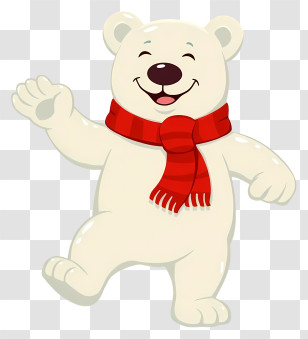 Polar Bear - Smiling White Bear With Red Scarf Transparent PNG