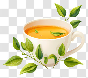Cup Of Tea - Tea Cup With Green Leaves Transparent PNG