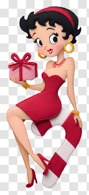 Betty Boop Sitting Candy Cane - Retro Pin-Up Girl With Gift Transparent PNG