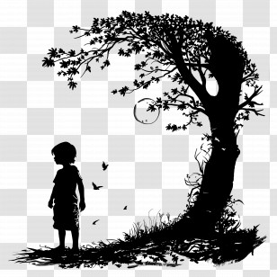 Children Silhouette - Child And Tree Silhouette Transparent PNG