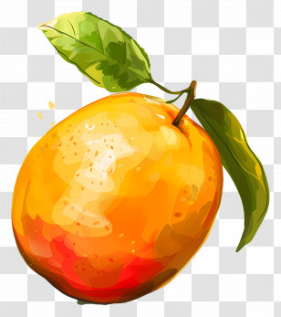 Mango - Yellow-Orange Fruit With Leaves Watercolor Illustration Transparent PNG