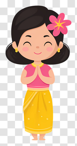 Cute Cartoon Thai Girl - Smiling Girl In Traditional Dress Transparent PNG