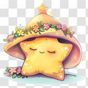 Cute Star - Yellow Star With Floral Hat Transparent PNG