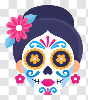 Sugar Skull Women - Colorful Sugar Skull Face Transparent PNG