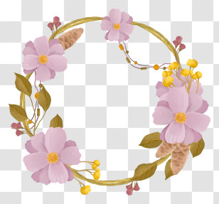 Wedding Invitation - Floral Wreath With Pink Flowers Transparent PNG