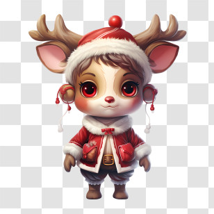 Christmas Reindeer - Cute Christmas Reindeer In Festive Outfit Transparent PNG