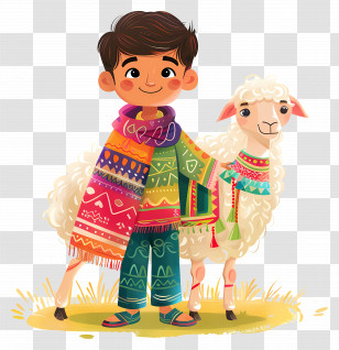 Eid Al Adha - Boy And Llama In Colorful Clothes Transparent PNG