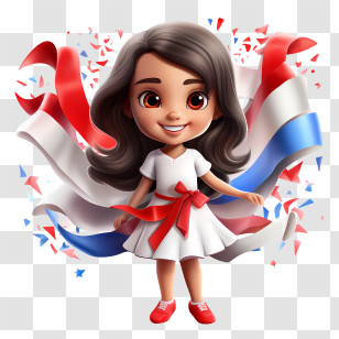 Costa Rica Independence Day - Patriotic Girl With Ribbon Illustration Transparent PNG