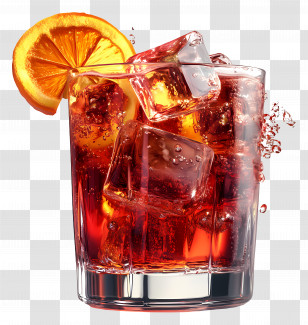 Negroni - Orange Cocktail With Ice Cubes Transparent PNG