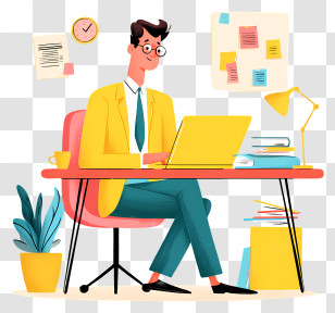 Businessman Working In Office - Man Working At Desk With Laptop Transparent PNG