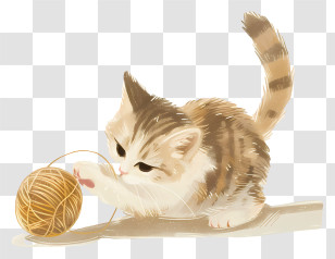 Cat Playing Yarn Ball - Cute Kitten Playing With Yarn Transparent PNG