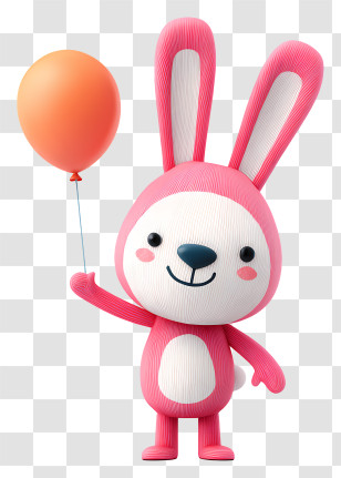 Cute Bunny With Balloon - Pink Bunny Holding A Balloon Transparent PNG