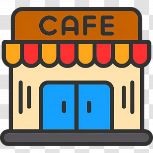 Cafe - Cartoon Cafe Building With Sign And Awning Transparent PNG