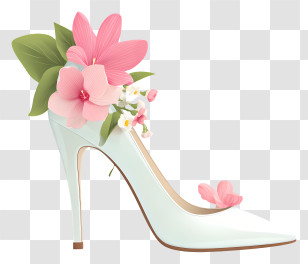 Wedding Shoe - Floral High Heel With Pink Flowers Transparent PNG