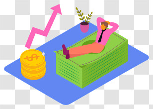 Business Success - Person Relaxing On Stack Of Money With Growth Arrow Transparent PNG
