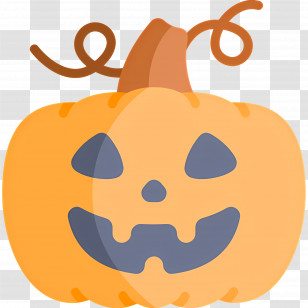 Halloween Pumpkin - Happy Pumpkin With Curly Stem Halloween Illustration Transparent PNG