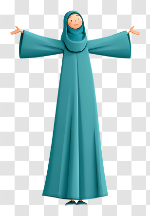 Muslim Woman - Welcoming Woman In Teal Hijab Transparent PNG