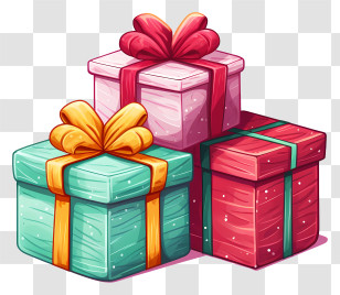 Gift Wrapping - Stacked Colorful Gift Boxes With Ribbons Transparent PNG
