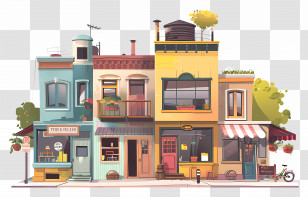 Street Road - Colorful Urban Buildings Illustration Transparent PNG