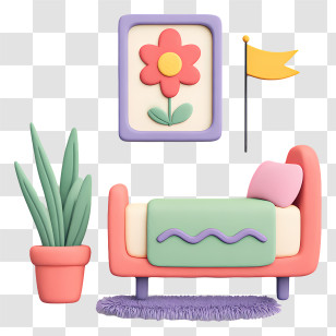 Cozy Bedroom - Pastel Clay-style Bedroom Set Transparent PNG