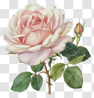 Cartoon - Soft Light Pink Vintage-styled Rose With Delicate Details Transparent PNG