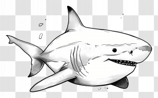 Shark - Cartoon Shark Drawing In Black And White Transparent PNG