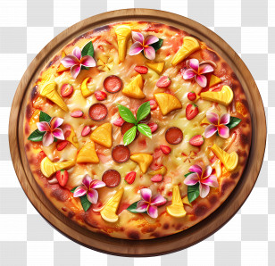 Hawaiian Pizza - Exotic Pizza With Floral Decorations Transparent PNG
