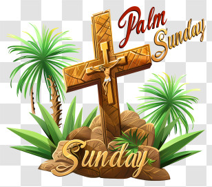 Palm Sunday - Palm Sunday Graphic With Cross And Greenery Transparent PNG